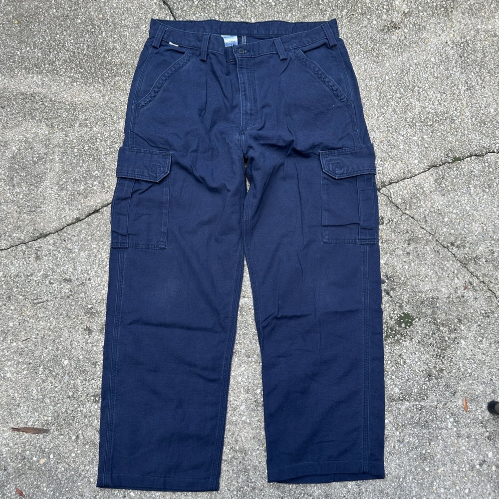 Vtg 2006 Carhartt DNY Flame Resistant Cargo Pants Navy Blue 38x34 Dungaree Fit
